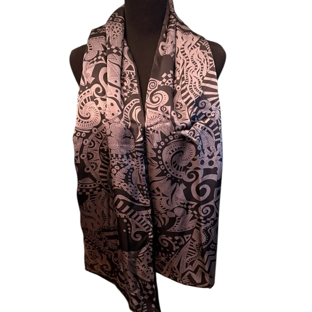 RARE Leslie Singer Scarf Silk Blend in black/Gray - Picture 5 of 10